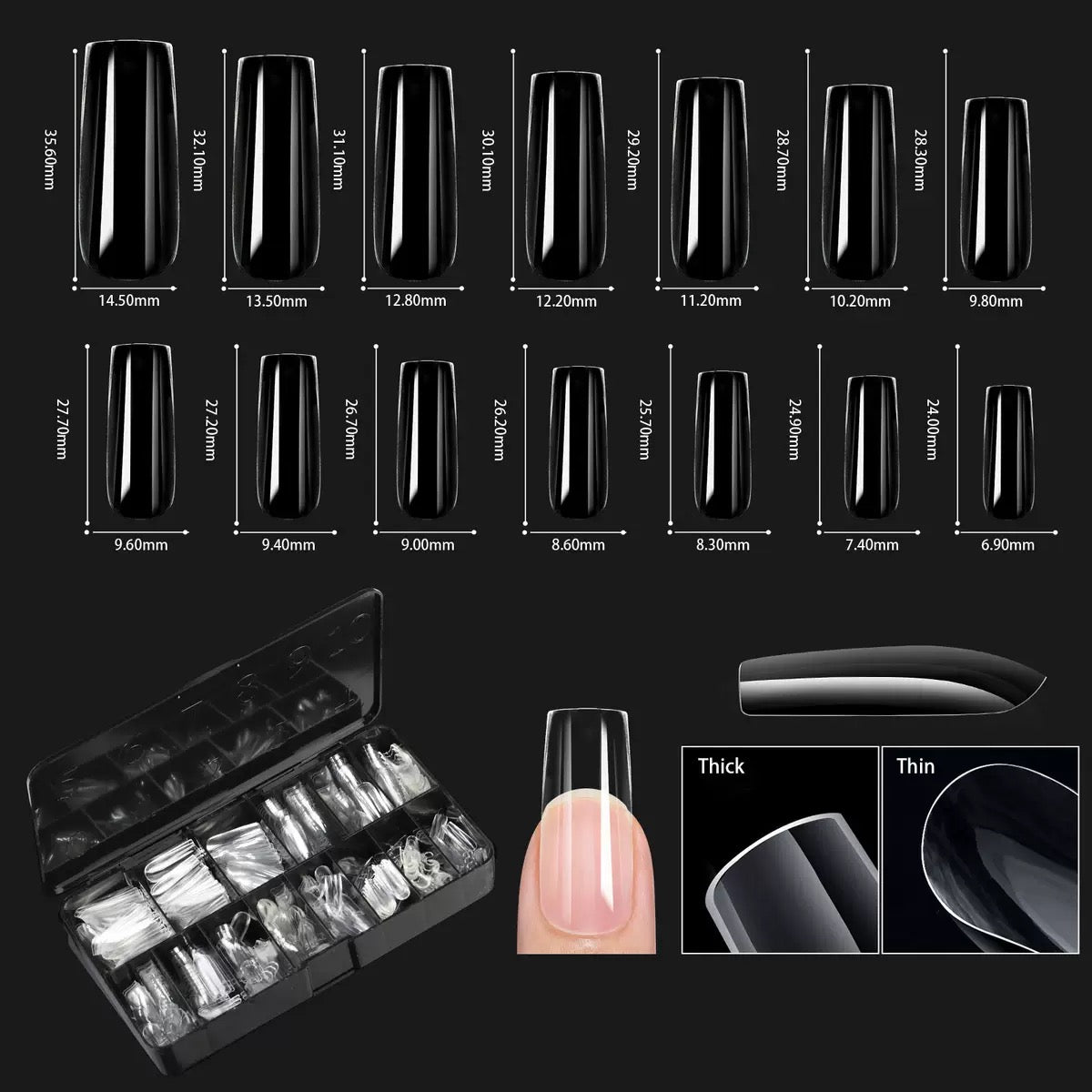 Long Full Cover Gel X Nails 14 Sizes — 504pcs